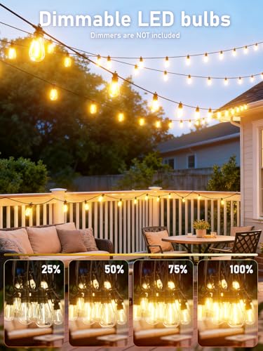 100FT LED Outdoor String Lights with 30 Edison Shatterproof IP65 Waterproof Bulbs, 2700K Dimmable Commercial Grade Patio Lights, Heavy Duty Outside Hanging Light for Garden Porch Deck Decor - size: 100 FT
