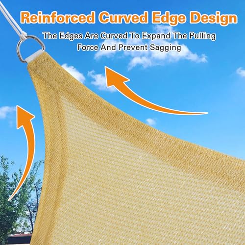 Artpuch Sun Shade Sail, 10'X14' Sand Rectangle Curved Edged Sun Shade, Commercial Grade 185GSM HDPE UV Permeable Outdoor Shade Cloth for Deck, Backyard, Patio (Custom Sizes Made)