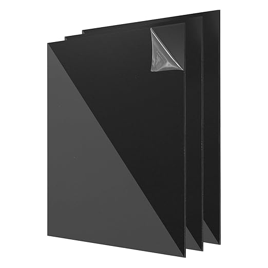 uxcell 3Pcs Acrylic Sheets 12x12 Inch Acrylic Panel 1/8 Inch-3mm Plastic Board for Picture Frames Sign Holders DIY Display Projects Craft, Clear Black