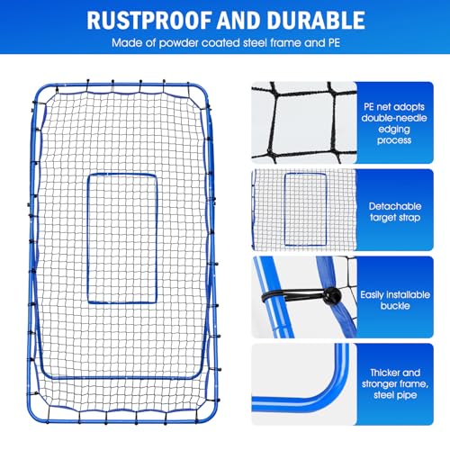 Volleyball Baseball Rebounder Net, Softball Rebounder Pitchback Net Quick Adjustments, Quick Adjustments Lacrosse Bounce Back Practice Equipment, Ideal for Outdoor Indoor and Backyard Training - size: 7ftx4ft, style: Multi-Sport Rebounder Net
