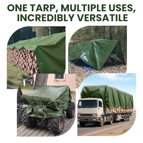 Waterproof 10 x 12 Feet Tarp Heavy Duty 9-mil Thick Multi-Purpose Covers Army Green PE Tarpaulin - color: 9mil Army Green, size: 10x12 FT