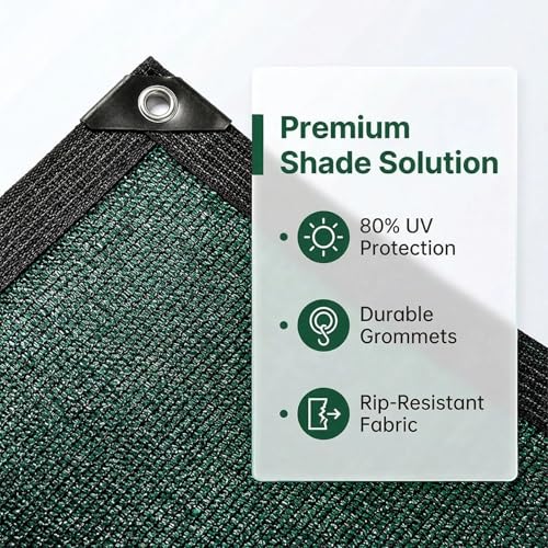 80% Shade Cloth,Chicken Coop Shade Cover, Sturdy Sunblock Mesh Tarp with Grommets for Patio Plants Greenhouse Kennel Porch Pergola Sun Protection Neting Cover - size: 6.5×6.5FT