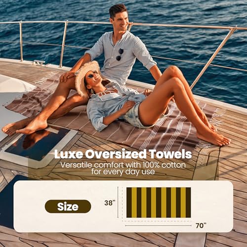 Gold CASE LYCIA Turkish Beach Towel Set of 6 – 100% Cotton Turkish Beach Towels Bulk 70 x 38'' – LYCIA Oversized, Quick Dry & Sand Free Beach Towel – Lightweight Towels Set in Tones of Blue - color: Tones of Blue, style: Beach-Bath Towel Set