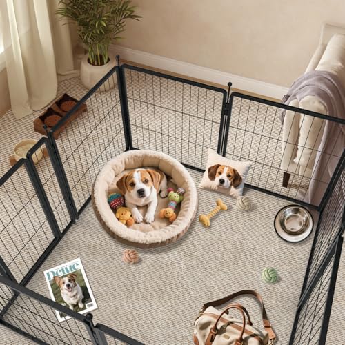 Dog Playpen 36 inch 8 Panels for Indoor & Outdoor Use – Heavy-Duty Metal Pet Fence with Ground Stakes, Rounded Ball Tops for Safety, Stable & Foldable Design, Easy to Assemble - size: 36inch, style: 8 Panels