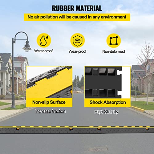 VEVOR 4 Pack Rubber Cable Protector Ramp 2 Channel Heavy Duty 66,000LB Load Capacity Cable Wire Cord Cover Ramp Speed Bump Driveway Hose Cable Ramp Protective Cover - style: 4 Pcs