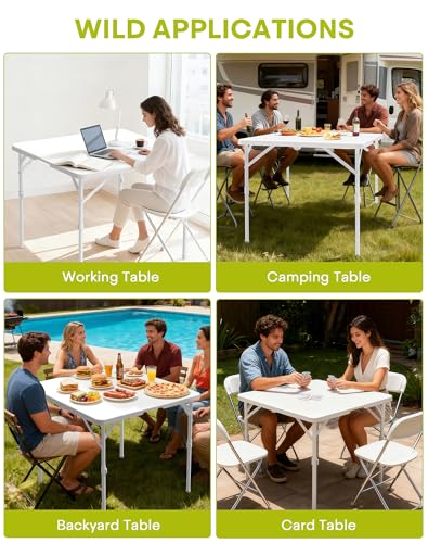 34" Folding Card Table, 3 Foot Portable Plastic Tables with Collapsible Legs & Carrying Handle, Fold in Half Square Table, Bi-Folding Commercial Tables for Indoor Outdoor Party Dining Camping - size: 1PK Card Table
