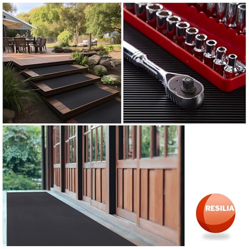 RESILIA Black V-Groove Utility Runner - Waterproof Vinyl Floor/Surface Protector, Heavy Duty Mats, Indoor Hardwood, Hard Floors, Garage, Hallway, Entryway, Kitchen, & Outdoor, 27” x 6’, Made in USA - size: 27" x 72"