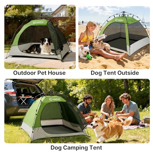 Veehoo Pop Up Pet Tent House for Indoor Outdoor, Portable Dog Tent & Cat House Shelter, Waterproof Foldable Automatic Dog Kennel to Small Medium Pets & Feral Cats - size: 37.4"L x 37.4"W x 30.7"H