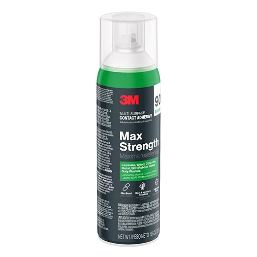 3M Max Strength 90 Contact Adhesive Spray, 12.6 oz (Pack of 12) – Low VOC Heavy Duty Glue with Adjustable Nozzle, Heat & Water Resistant Bond for Metal, Wood, Plastic, Laminate, Concrete