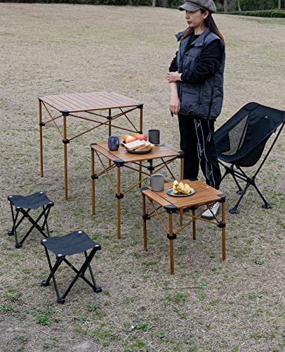 iClimb Lightweight Stable Alu. Folding Square Table Roll Up Top with Carry Bag for Camping Picnic Backyards BBQ Camp Kitchen (Nature, M) - color: Nature, size: Medium