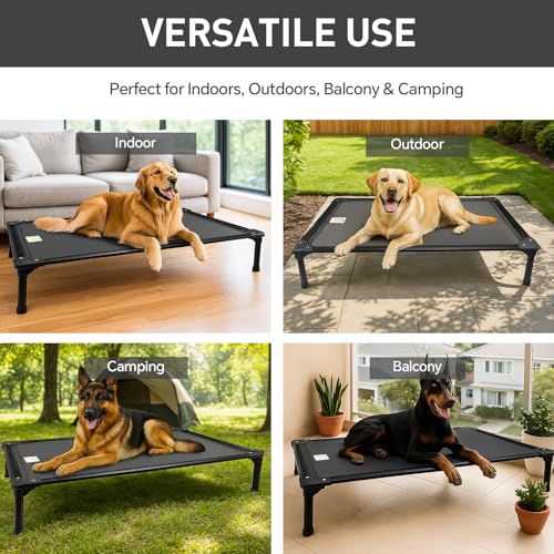 Sytopia 47'' Outdoor Elevated Dog Bed for Extra Large Dogs, Chew-Proof Pet Camping Raised Cot with Breathable Mesh - Durable Frame, Cooling Hammock Bed, Non-Slip Feet, Waterproof, Easy Clean - size: X-Large