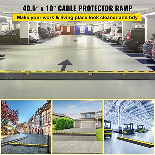 VEVOR 4 Pack Rubber Cable Protector Ramp 2 Channel Heavy Duty 66,000LB Load Capacity Cable Wire Cord Cover Ramp Speed Bump Driveway Hose Cable Ramp Protective Cover - style: 4 Pcs
