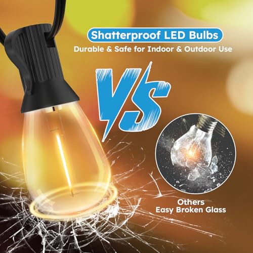 GvvooHome LED Outdoor String Lights, 25FT Waterproof Patio Lights with 9 Shatterproof S11 Plastic Bulbs, 2700K Warm White Edison Hanging Lights for Backyard, Garden, Porch, Bistro - size: 25FT