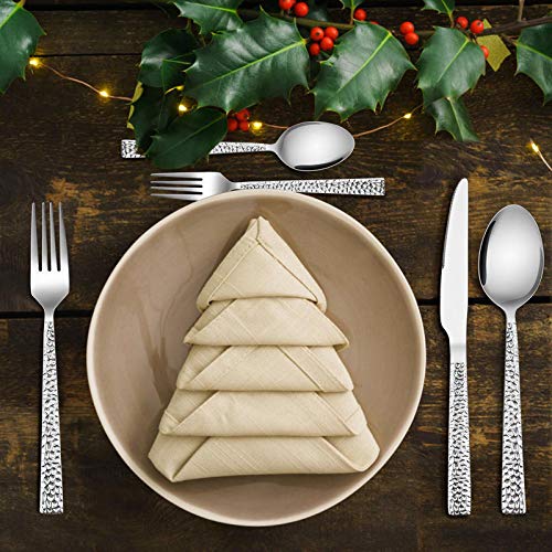 E-far 60-Piece Silverware Set, Hammered Stainless Steel Square Flatware Cutlery Set for 12, Tableware Set Eating Utensils for Home Kitchen Restaurant, Modern Design & Mirror Polished - Dishwasher Safe - size: 60-Piece for 12