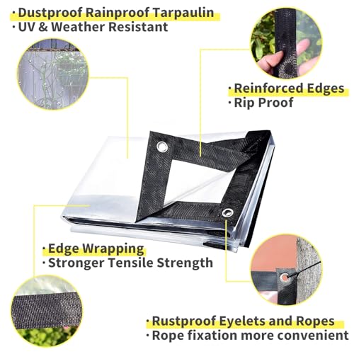 Waterproof Cover Clear Tarps 4x4 FT, Clear Tarp for Deck Porch Patio Canopy Outdoor Camping Ground Garden Furniture Cars Covers, PVC Heavy Duty Tarpaulin, with 10 Marbles Bundle and 1 Rolls Ropes - size: 4x4 FT
