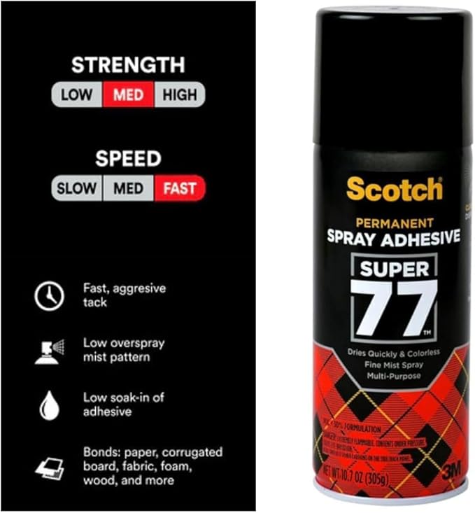 Scotch Super 77 Multipurpose Adhesive Spray, Bonds to Fabric, Cardboard, Plastic, Metal, Wood, Felt, and More, 10.7 Ounces (7716)