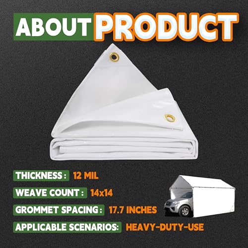 RAINDEWAY 12 Mil Heavy Duty White Tarp 6x10 Feet (2 Pack), UV Resistant, Waterproof, Weatherproof Poly Tarp with Metal Grommets and Reinforced Edges - color: White, size: 6x10 Feet (2-Pack)-Finished size
