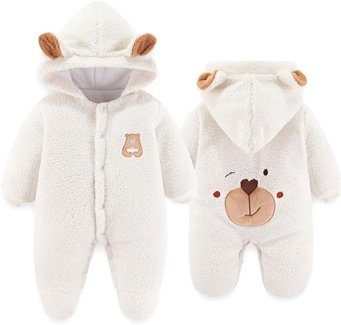 XIFAMNIY Newborn Fleece Footie Jumpsuit Hooded Warm Thicken Winter Outwear Snowsuit for Baby Girls and Boys