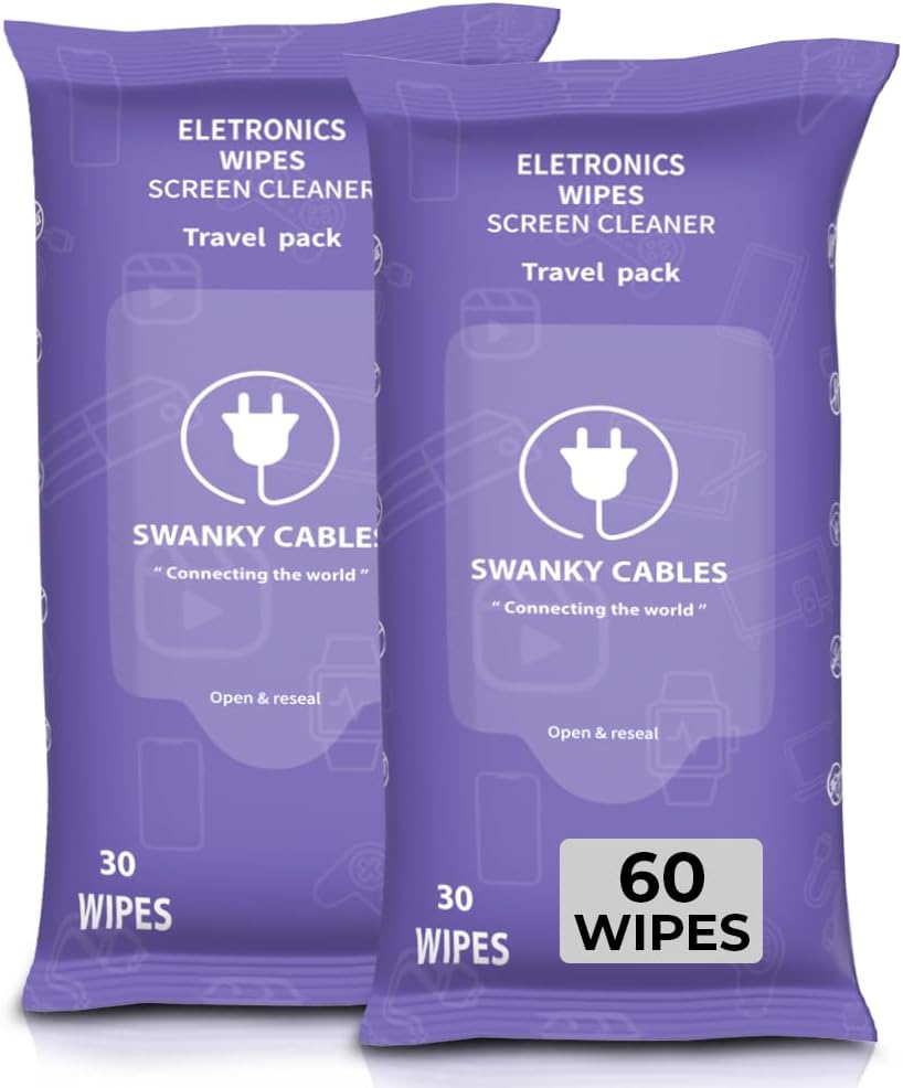Screen Cleaner Wipes: Electronic Wipes for Screens - Computer Screen Wipes for Lens, Phone, Tv Screen and Monitor Cleaning - Tech Wipes & Microfiber Cloth (Soft Wipes, 60 Count)
