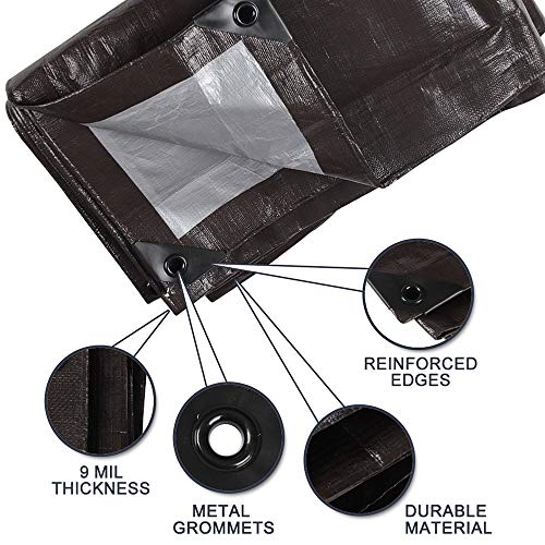 Heavy Duty Tarp 9 Mil Thick Multi-Purpose Waterproof Tarp Protect Your Tent, Flatbed, Firewood, or Roof - 12 x 16 Feet, Brown Sliver - color: 9mil Brown/Silver, size: 12x16 FT