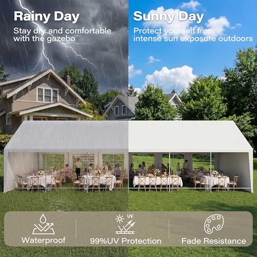 LAUSAINT HOME 20x40 Party Tent with 150ft Lights, Heavy Duty Waterproof Canopy with Removable Sidewalls & Roll-Up Door, Large White Event Shelter with Steel Frame for Wedding, Backyard, BBQ, Camping - size: 20x40 with 150ft Lights