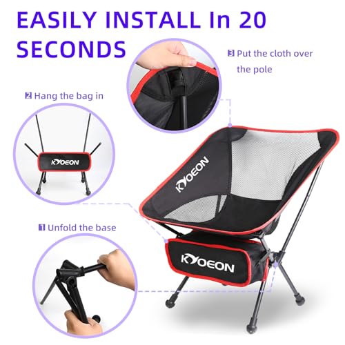 Portable Camping Chair, Ultralight Durable Foldable Chair for Outdoor Camp,Travel, Beach, Picnic, Garden, Sport Sturdy Frame, Comfortable Collapsible Lawn Chair, Supports 330Lbs