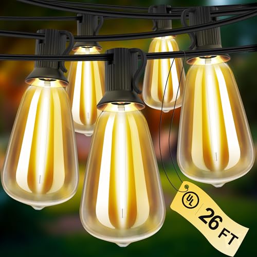 Outdoor String Lights 26 FT 14 Shatterproof LED Bulbs, UL Certified Patio Lights Outdoor Light Strings Waterproof for Patio Yard Outside Party Wedding, Connectable Dimmable 13 Sockets 2700K - size: 26 FT 13 Sockets