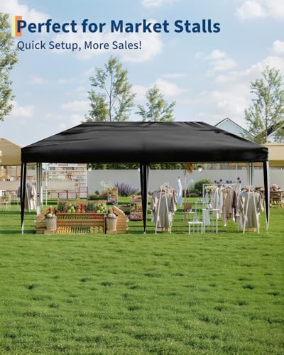 10x20 Pop Up Canopy Tent Outdoor Canopy with 6 Removable Sidewalls One-Person Set Up Heavy Duty Commercial Instant Tent Shelter-Blue - color: Black, size: 10x20FT/6-Sidewall