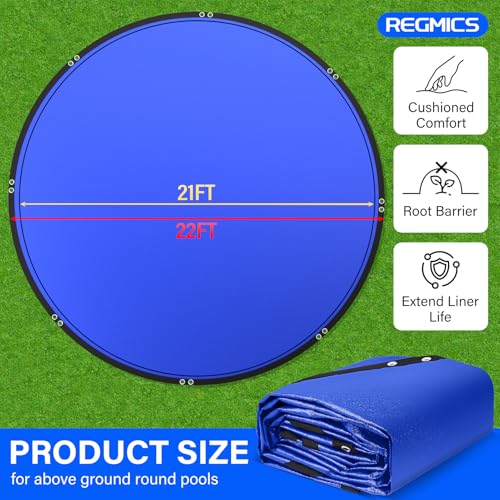21FT Round Pool Liner Pad for Above Ground Pools, 165 GSM Thickened Puncture-Resistant Under Mat (22FT Actual), Heavy-Duty Underlayment with Metal Grommets - size: R21FT