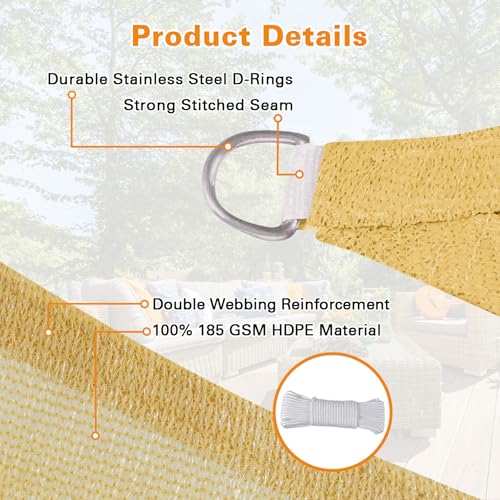 Artpuch Sun Shade Sail, 10'X14' Sand Rectangle Curved Edged Sun Shade, Commercial Grade 185GSM HDPE UV Permeable Outdoor Shade Cloth for Deck, Backyard, Patio (Custom Sizes Made)