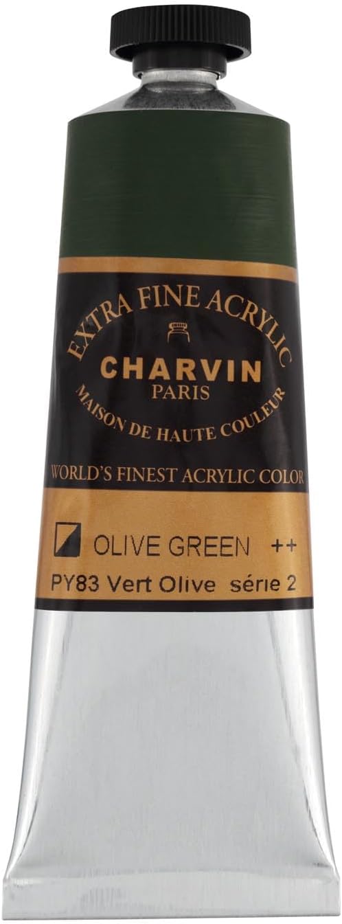 Charvin Extra Fine Professional Acrylic Paint - Olive Green, 60ml Tube, Triple-Milled, Lightfast Pigments, Open Stock Artist Acrylic Paints in Nature-Inspired Hues