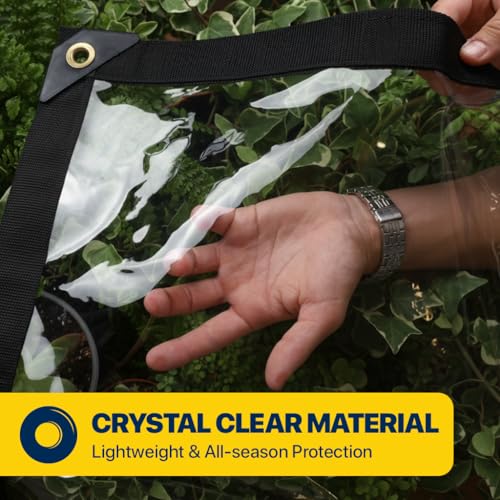 Seal Skin Covers Waterproof Clear Tarp 10x20 FT, 20 Mil 18 OZ 560 GSM Heavy Duty Transparent Vinyl Tarpaulin with Grommets - size: 10' X 20'