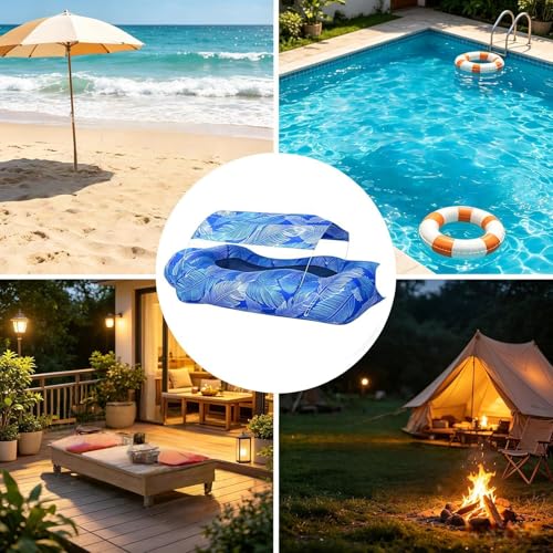 Inflatable Air Lounger, Pool Air Sofa with Sun Shade, No-Pump Blow Up Couch for Outdoor Camping, Hiking, Picnic, Vacation, Backyard, Seaside