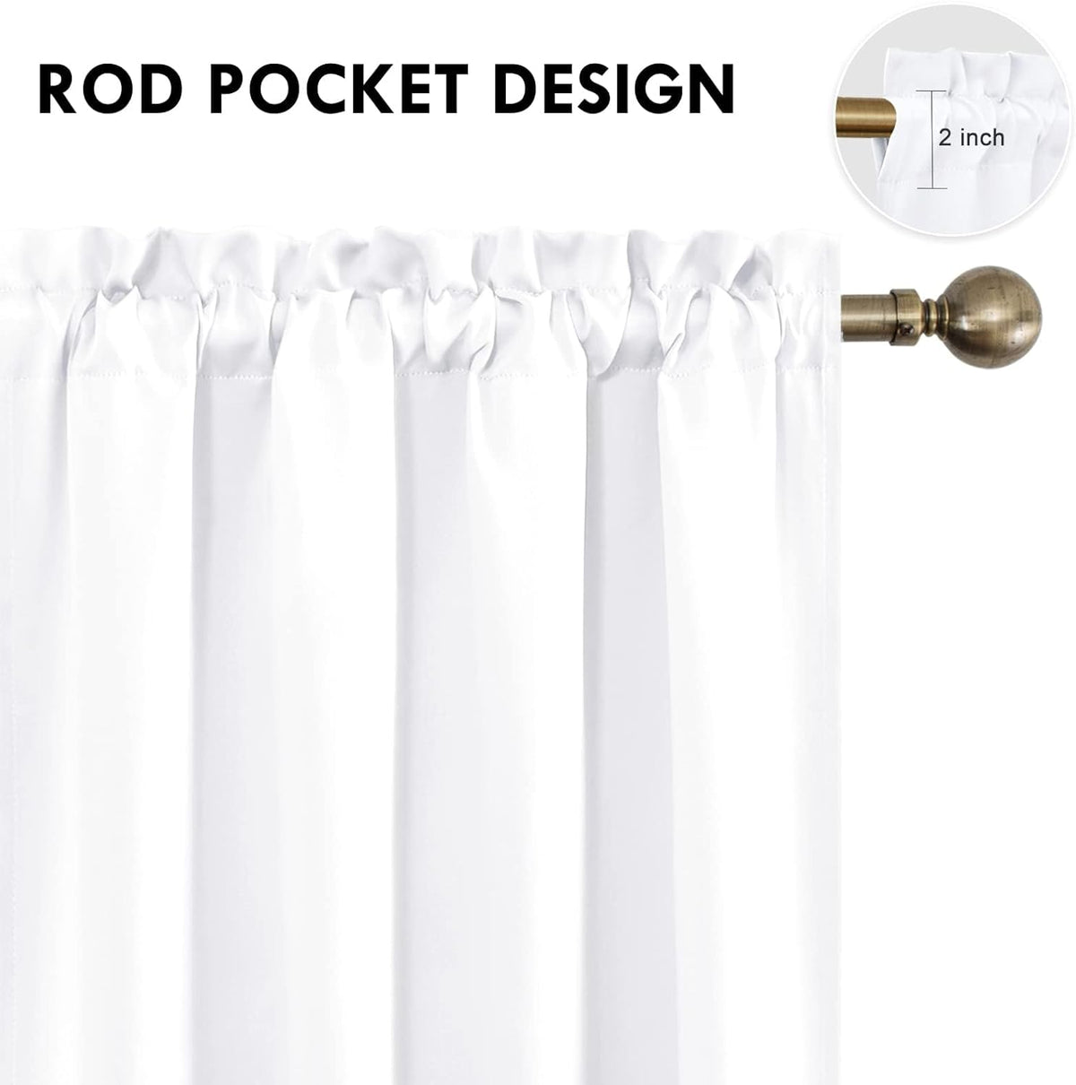 DWCN White Curtains for Living Room Thermal Insulated, 50% Light Blocking Curtains for Bedroom, Dining Room Window, W 42x L 63 Inch, Set of 2 Rod Pocket Curtain Panels