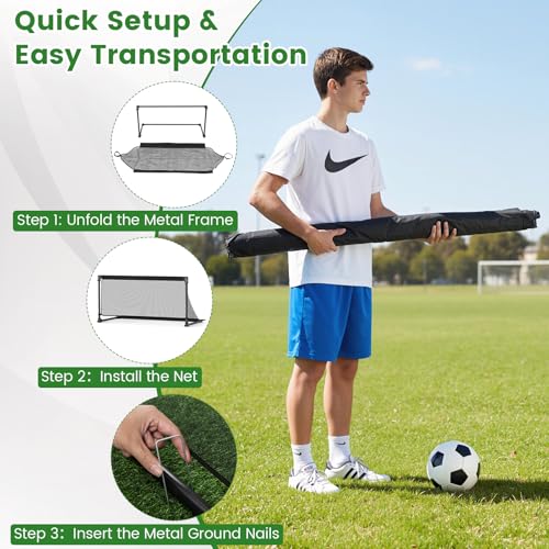 Goplus Soccer Goal, Portable Toddler Soccer Net with Metal Frame, Ground Stakes, Quick Setup, Foldable Soccer Training Equipment for Outdoor Practice Games - style: 47" x 23.5" x 24"