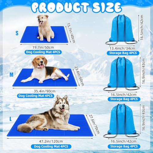 Drydiet 4 Pack Dog Cooling Mat - 13'' X 16'' Solid Gel Self Cooling Mat with Storage Bag Pressure Activated No Refrigeration or Electricity Needed Pet Pad for Dogs & Cats Kennels, Crates, Beds - size: 13'' X 16''
