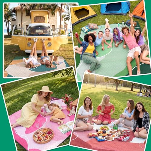 Waterproof Picnic Blanket Outdoor Camping Beach Mat Extra Large Foldable Car Essential Roadtrip Gadget Rv Accessories Glamping Tent Gear Must Haves Hiking Stuff Backpacking Necessities Gift - color: Abstract Beige Green