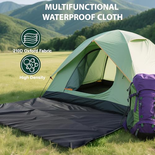 KRUI Tent Footprint, PU 2000 Waterproof Camping Tarp, Durable Tent Floor Saver for Hiking, Backpacking, Hammock, Beach and Picnic - size: 3 Person - 86“ x 74”