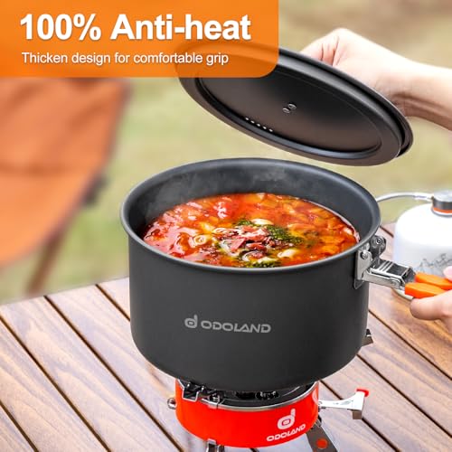 Odoland Camping Cookware Mess Kit, Non-Stick Lightweight Camping Pot and Fry Pan Set with Mesh Bag for Backpacking, Outdoor Cooking and Picnic - size: 2.4L Pot + 1.2L Fry Pan
