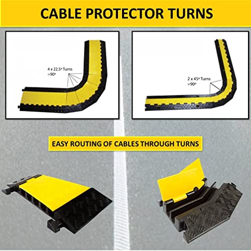 Kable Kontrol Atlas Heavy Duty Cable Protector - 45° Degree Right Turn - 2 Channel - CP9987 Compatible - Black & Yellow - Speed Bump and Wire Protector Turn for Indoor & Outdoor Use - size: 2 Channel - Right Turn