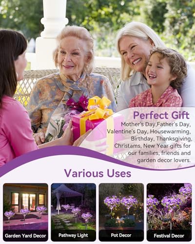 Neporal Solar Garden Lights, 4PK Dusk to Dawn Purple Carnation Solar Flowers Outdoor Waterproof for Garden Decor - size: 4PK Purple