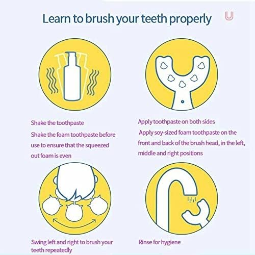 Kids Electric Toothbrush，U Shaped toddler Toothbrush Waterproof Battery Powered 360 Automatic Sonic u shaped Toothbrushes for 2-7 Years Old for Boys Girls，with 2 Replacement Brush Heads（Pink）