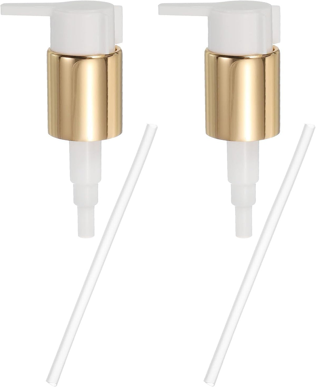 uxcell 2 Pcs Soap Dispenser Pump Heads, Hand Soap Dispensers Top Pumps Replacement Clip-on Pumphead for Standard 24/410 Neck Size Bathroom Lotion Shampoo Bottle, Gold White