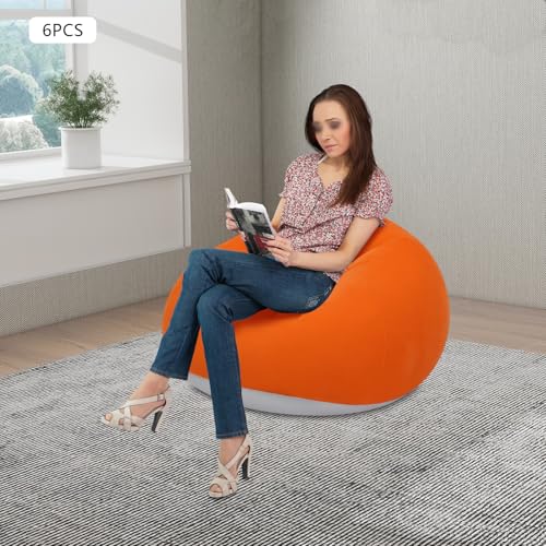 6 Pcs Inflatable Bean Bag Lounge Chairs, Blow up Chairs Lazy Sofa with Air Pump, Folding Portable Inflatable Chair for Homes, Yards, Lawns, Campsites, Balconies, Offices (Orange, 39.4 x 23.6in)