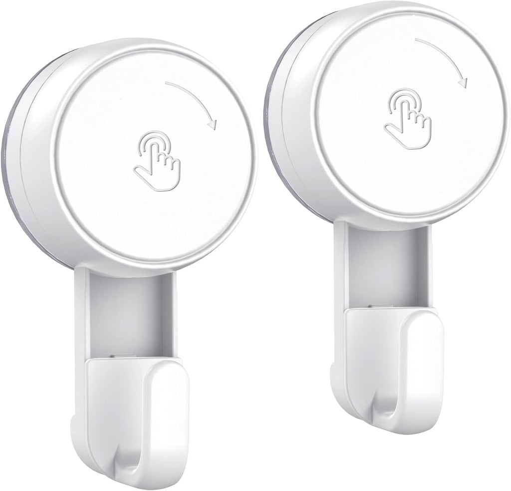 LUXEAR Suction Hooks Powerful Vacuum Suction Shower Hook- Heavy Duty Hangers Waterproof Wall Hooks for Bathroom Kitchen Towel, Robe, Loofah Removable and Reusable Hooks for Bags Coat (2 Pack)