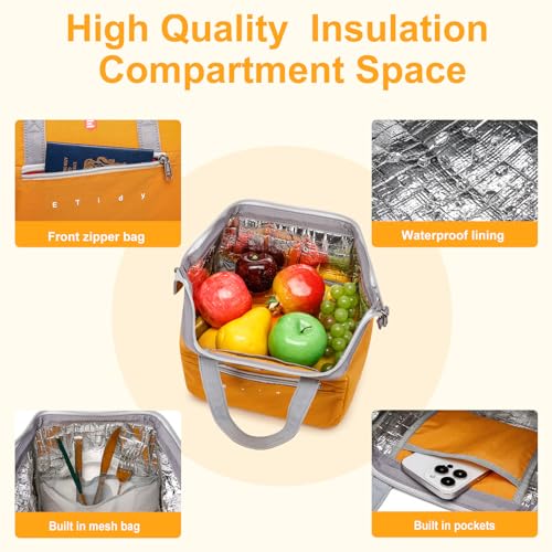 ETidy Fashionable & Lightweight Reusable Lunch Bag Large Capacity Waterproof & Leak Proof Lunch Box Insulated Cooler Lunch Tote For Women Adult To Work Travel Outdoor(Black) - color: Black