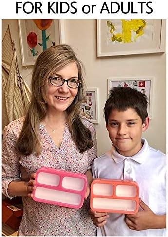 kinsho MINI Bento Box Snack Containers for Kids Small Lunch-Boxes for Girls Boys | Leakproof Toddler Containers for Pre-School Baby Day-Care or Adults | BPA Free 3 Compartments | Pink Coral - Orange