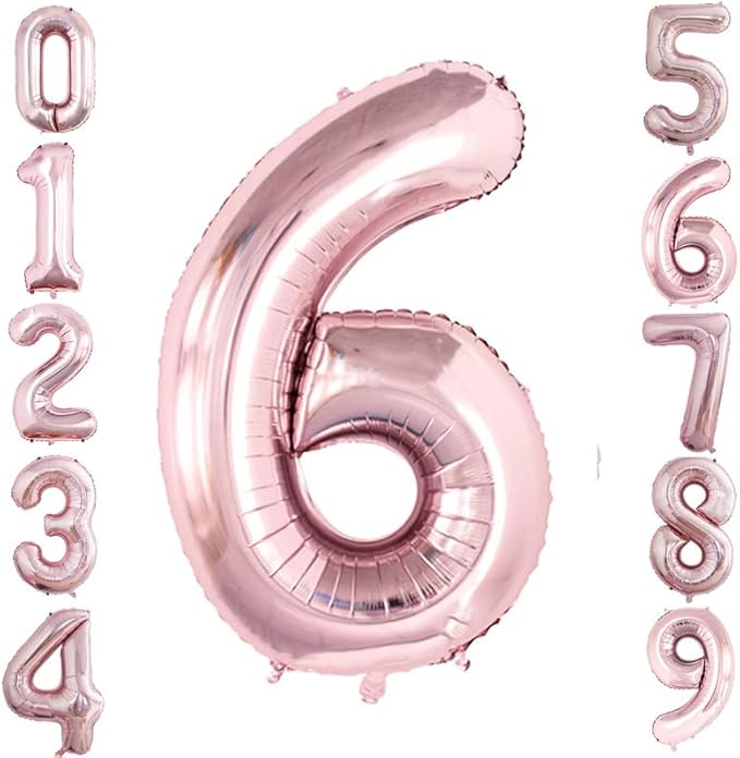 GOER 2 Pcs 42 Inch Rose Gold Foil Balloons Number 6,Huge Number Balloons for 6th 66th Birthday Party Supplies Anniversary Decorations