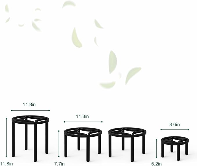 Zhongma Set of 4 Metal Plant Stand for Heavy Potted Plant for Home Indoor and Outdoor, 220 LBS Capacity & Heavy Duty Construction, Sturdy Plant Riser without Installation Required