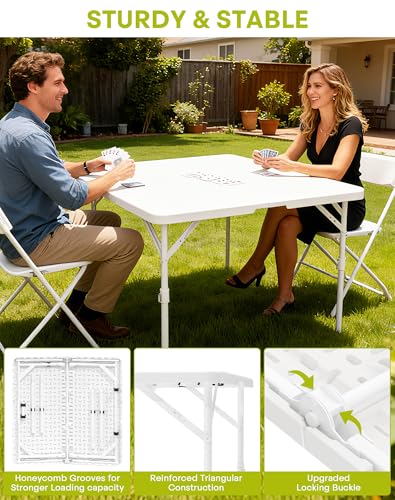34" Folding Card Table, 3 Foot Portable Plastic Tables with Collapsible Legs & Carrying Handle, Fold in Half Square Table, Bi-Folding Commercial Tables for Indoor Outdoor Party Dining Camping - size: 2PK Card Table